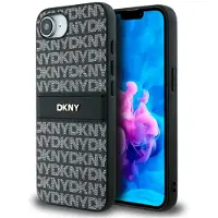 DKNY Repeat Texture Pattern with Tonal Stripe-etui til iPhone 16e - svart
