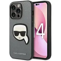 Karl Lagerfeld Saffiano Karl's Head Patch-etui for iPhone 14 Pro - Sølv