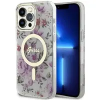 GUESS GUHMP14LHCFWST iPhone 14 Pro 6,1" gjennomsiktig hardcase Flower MagSafe