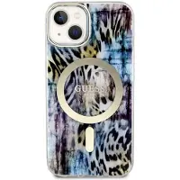 GUESS Leopard MagSafe-etui for iPhone 14 - blå