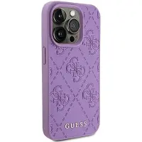 GUESS 4G-stemplet lærveske for iPhone 15 Pro Max - lilla