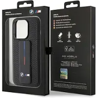 BMW Grip Stand glatt og perforert etui for iPhone 15 Pro - svart
