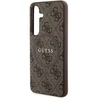 GUESS 4G Collection MagSafe-etui i lær med metallogo for Samsung Galaxy S24 - Brun