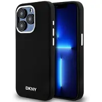 DKNY iPhone 15 Pro Flytende Silikonmetalllogo Deksel - Magsafe-kompatibel - Svart