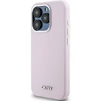 DKNY Liquid Silicone Small Metal Logo MagSafe-etui i silikon for iPhone 15 Pro - rosa