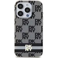 DKNY IML MagSafe-etui med rutete ensfarget mønster og trykte striper til iPhone 13 Pro Max - Svart