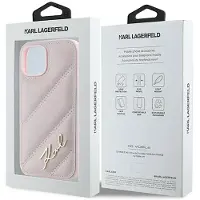 Karl Lagerfeld Diagonal Quilted Script-etui for iPhone 15 Plus / 14 Plus - rosa