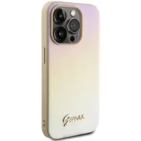 GUESS Saffiano Iridescent Script-etui for iPhone 14 Pro Max - gull