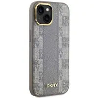 DKNY MagSafe iPhone 14-etui i skinn med rutete ensfarget mønster - Beige
