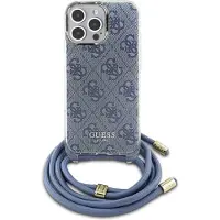 GUESS Crossbody Cord 4G-etui med trykk for iPhone 16 Pro Max - blå