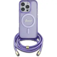GUESS Crossbody Cord Script MagSafe-etui for iPhone 16 Pro Max - Lilla