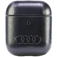 Audi -etui i skinn med stort logo for AirPods 1 / 2 – svart