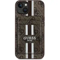 GUESS 4G Stripes-etui med Magsafe-lommebok for iPhone 15 brun