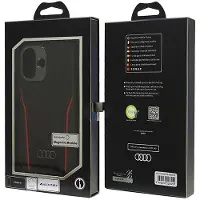 Audi MagSafe iPhone 16 6,1" svart-rød hardcase i ekte lær AU-TPUPCMIP16-R8/D3-RD