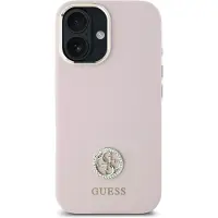 GUESS Silikon Logo Strass 4G-etui for iPhone 16 - lys rosa
