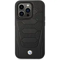 BMW Etui BMHMP14L22RPSK iPhone 14 Pro 6,1" svart/svart lærseter mønster MagSafe