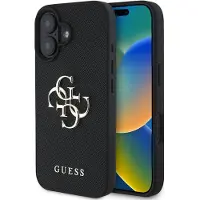 GUESS Grained Big 4G Logo Small Classic Logoetui til iPhone 16 - svart