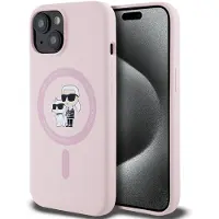 Karl Lagerfeld MagSafe iPhone 15-etui i silikon Karl&Choupette - Rosa