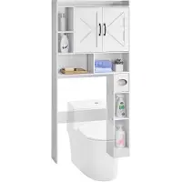 Vevor Oppbevaringsskap over toalettet, 168 cm høy baderomsoppbevaringsarrangør med dobbel dør og justerbar hylle, plassbesparende baderomsarrangør over toalettet med åpen hylle, hvit