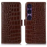 Mtp Products Sony Xperia 1 VII Crocodile Series Lommebok-deksel i Lær med RFID - Brun