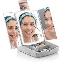 Huismerk 3-i-1 Panomir Sammenleggbart Led-speil Med Sminkeorganisator