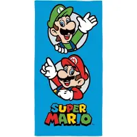 Licens Super Mario håndkle - 70x140 cm - 100% bomull - Mykt badehåndkle med Mario og Luigi