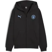 Puma Manchester City FtblEssentials Hooded Jacket Youth, Clothing, Black/Light Blue, 5-6Y