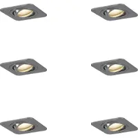 QAZQA Sett med 6 runde innfelte spotter gunmetal GU10 50mm justerbar IP44 - Alberto
