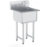 Vevor rustfritt stål tilberednings- og bruksvask, 1 rom frittstående liten vask inkluderer kran og ben, 21" x 41" kommersielle enkeltskålvasker for garasje, restaurant, kjøkken, vaskeri