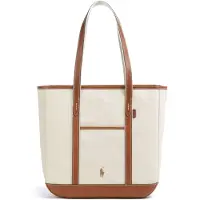 Ralph Lauren for woman. 428968158001 Medium beige, brown canvas shopper tote bag (OSFA), Casual, Cotton