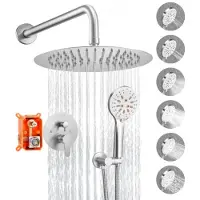 Vevor dusjkransett, regndusjsystem for bad med 10-tommers (25,4 cm) rundt regndusjhode og håndholdt spray, veggmonterte badekararmaturer med messingventil og pyntesett, børstet nikkel