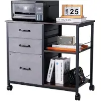 Vevor metallarkivskap, mobilt arkivskap med 3 stoffskuffer og 2 åpne hyller, vertikale arkivskap i tre med hjul for Letter-, A4- og Legal-mapper, enkel montering, brun