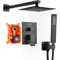 Vevor dusjkransett, regndusjsystem for bad med 8-tommers (20,3 cm) firkantet regndusjhode og håndholdt spray, veggmonterte badekararmaturer med messingventil og pyntesett, matt svart