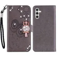 Mtp Products Samsung Galaxy S23 FE Ugle Rhinestone Lommebok-deksel - grå