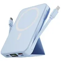 Mtp Products Magnetisk trådløs strømbank med USB-C- og Lightning-kabler - 10000mAh/15W - Blå