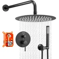 Vevor dusjkransett, regndusjsystem for bad med 8-tommers (20,3 cm) rundt regndusjhode og håndholdt spray, veggmonterte badekararmaturer med messingventil og pyntesett, matt svart