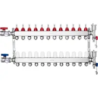 Vevor 12-grenet strålevarmemanifold, 1/2" PEX-rørmanifold, PEX-manifold i rustfritt stål for vannbasert gulvvarme, PEX-strålevarmemanifoldsett med 1/2" adaptere inkludert