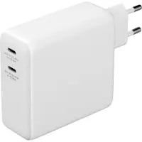 Deltaco USB-C GaN Wall Charger 60W w/ Built-in Powerbank | 9600 mAh | 2x USB-C | PPS | White