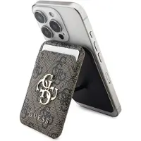 GUESS 4G-kortholder i metall med logo og stativ - MagSafe-kompatibel - Brun