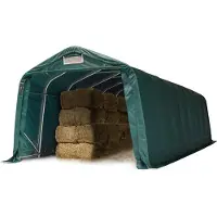 TOOLPORT 3,3x9,6 m leskur, PVC-presenning, mørkegrønn, betongunderlag
