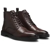 BOSS for man. 50552551 Brown leather ankle boots with openwork details (39), Flat, Zip, Casual