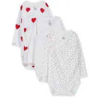 Petit Bateau Body I/e - 3-pack - Hvit m. Hjerter - - 3 md - Langermet Body