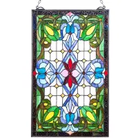 Vevor Glassmaleri, 433 x 731 mm, hengende vinduspanel i Tiffany-stil med kjetting, stort vertikalt rektangulært glass, vintage tradisjonelt kunsthåndverk for kjøkkeninnredning