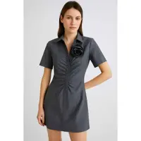 Marella for woman. 2523226054200 Short dress with flower brooch Cappa grey (44), Casual, Polyester, Short sleeve