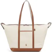Ralph Lauren for woman. 428973072001 Large beige, brown canvas shopper tote bag (OSFA), Casual, Cotton