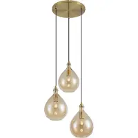 QAZQA Moderne Pendellampe Gull med Amber Glass 3-Lys - Tradisjonell