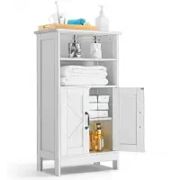 Vevor Baderomsskap, 4-etasjers, oppbevaringsorganisator i tre med 2 dører og justerbar hylle, moderne baderomsmøbler, interiør, frittstående skap for kjøkken/stue/entré, hvit