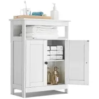 Vevor Baderomsskap, 3-etasjers, oppbevaringsorganisator i tre med 2 dører og justerbar hylle, moderne baderomsmøbler, interiør, frittstående skap for kjøkken/stue/entré, hvit