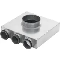 Lindab InDomo ventilboks PVCU 100 til ventil ø100 med 1 afgang ø63 med Safe tætning for rør SR63 eller slange LFPE63/LFPEB63. Højde 38 mm.