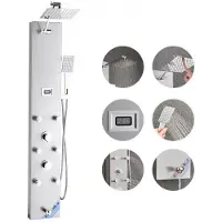 Vevor dusjpaneltårnsystem med regndusjhode, LED, 49 tommers dusjsøyle i børstet rustfritt stål, 4-funksjonskran, veggmontert regnmassasjesystem med 6 kroppsdyser, håndholdt dusj og badekartut